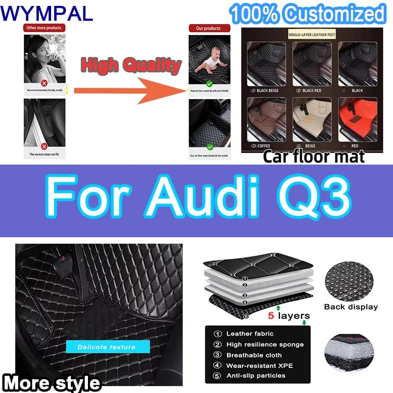 Tappetini per auto personalizzati di lusso per Audi Q3 Sportback 2020 2021 2022 Auto Rilievi del piede Copertura Accessori interni Automobile Tappeto