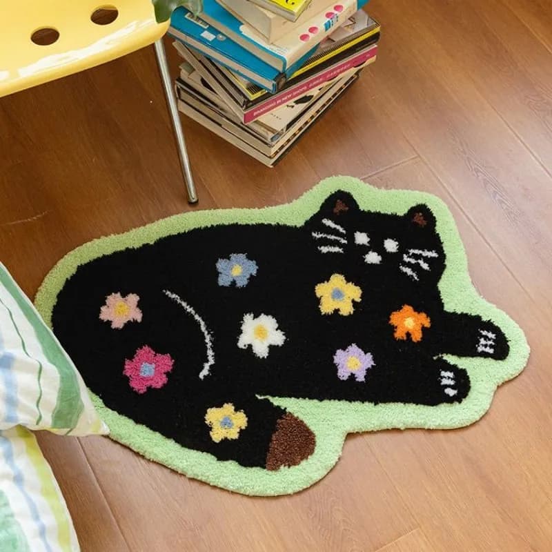 VIKAMA Cute Cat Cat Bedroom Floor Mat - Children's Room Bedside Rug - Soft And Slip-Resistant Furry Cushion For Home Decoration