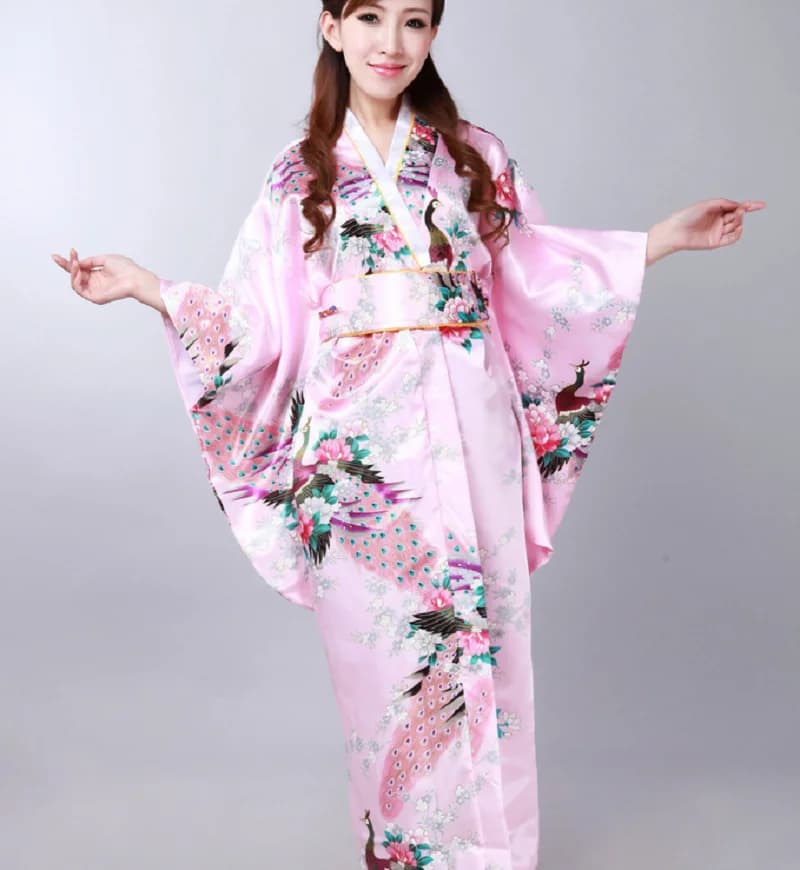 2025 Hot sale of new women Japanese Kimono Robe with obi Chinese style Print Long satin bathrobe Kimono Dresses