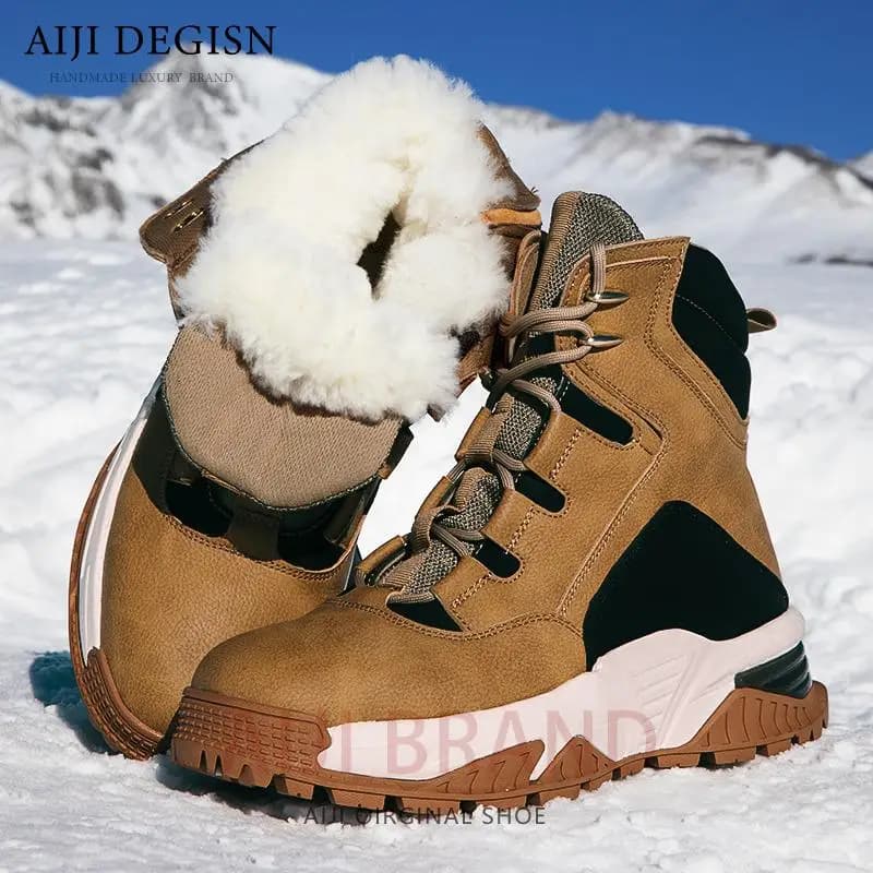 Scarpe da trekking per giovani in cotone Stivali da neve in lana moda Pelliccia invernale da uomo Stivali sportivi da esterno alti in peluche spesso caldo