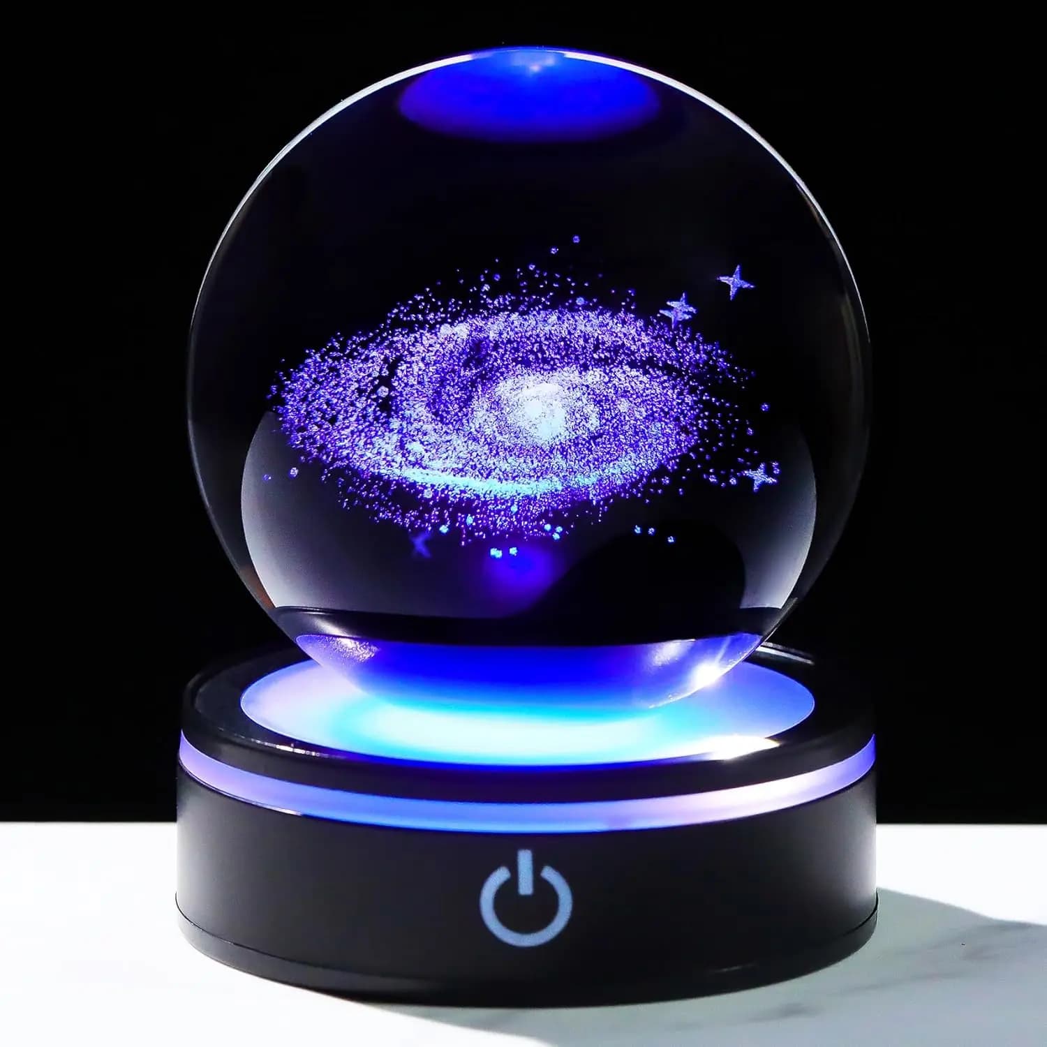 Sfera di cristallo galassia 3D con base luminosa a LED Pianeta in vetro Sfera Modello galassia Figurina Luce notturna Decorazione Regali