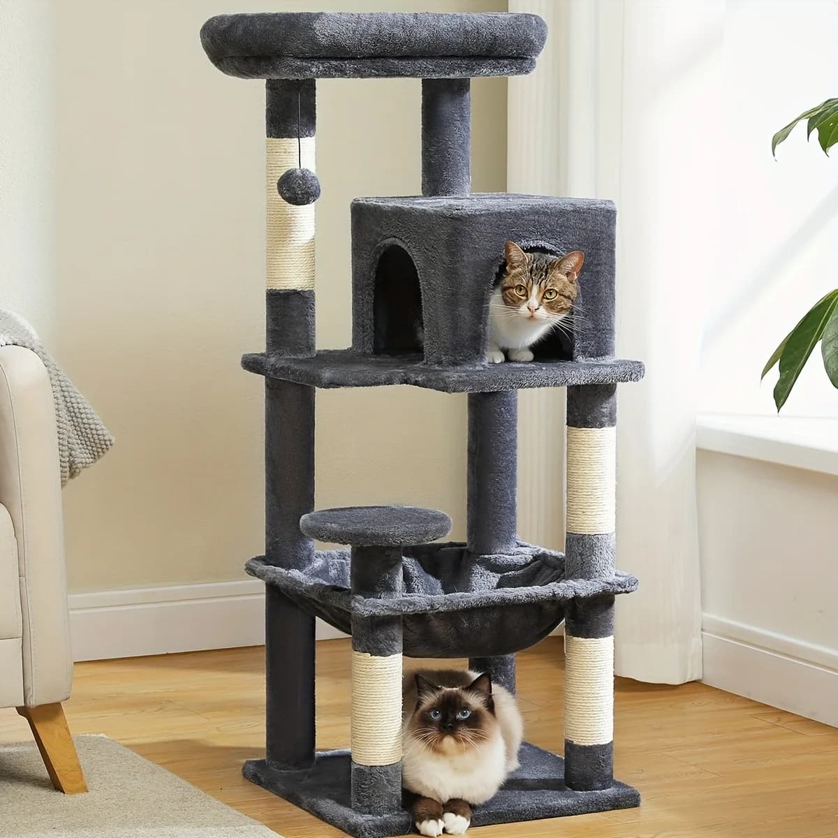 Albero per gatti per gatti da interni Torre a 5 livelli per medio carino, casual, minimalista