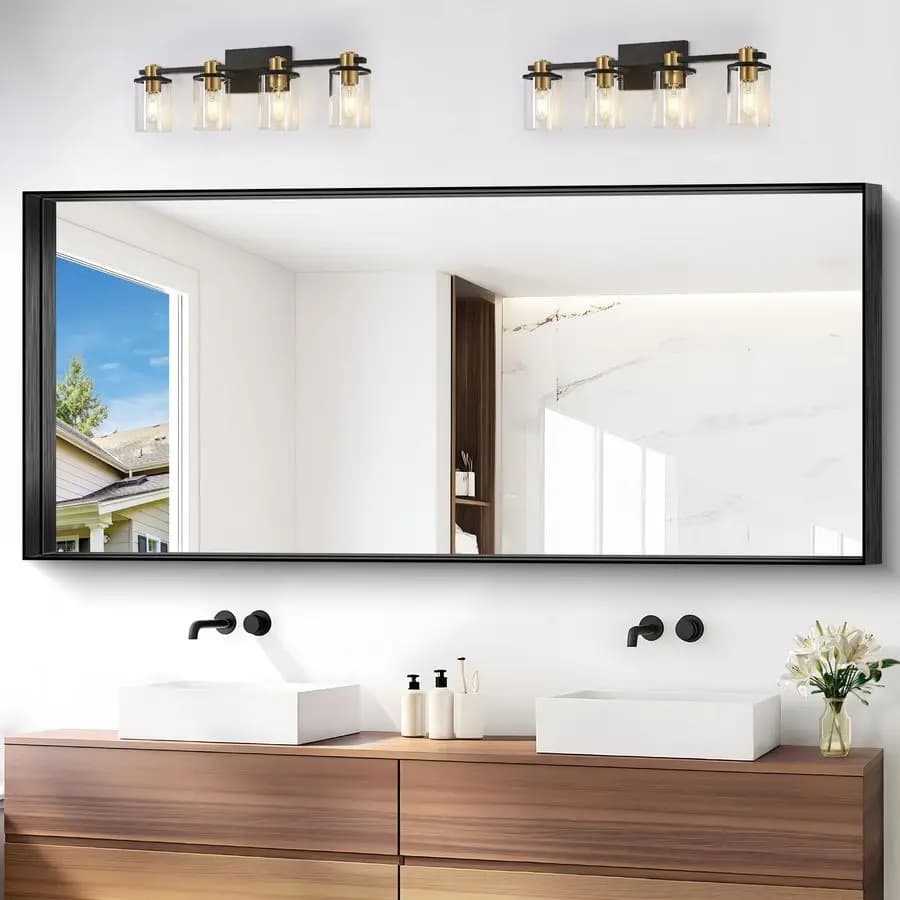 Specchio da Bagno, Specchio Rettangolare con Cornice Profonda 72x30 Pollici, Grande Specchio da Parete per Bagno Sopra il Lavabo per Camera da Letto