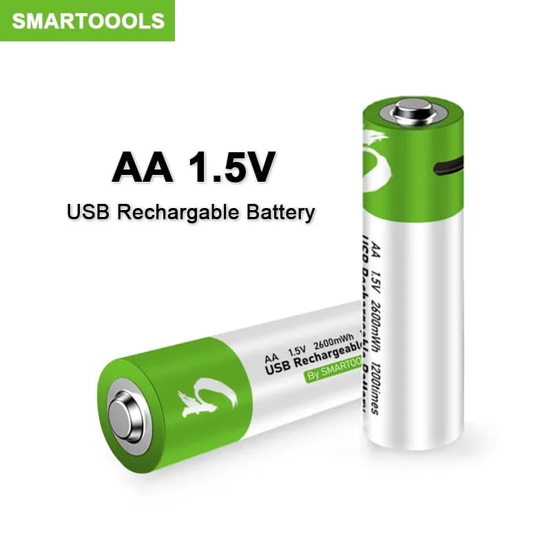 USB Rechargeable AA Battery 1.5V 2600mWh Li-ion Battery with Type-C Cable for Remote Control Mouse Toys