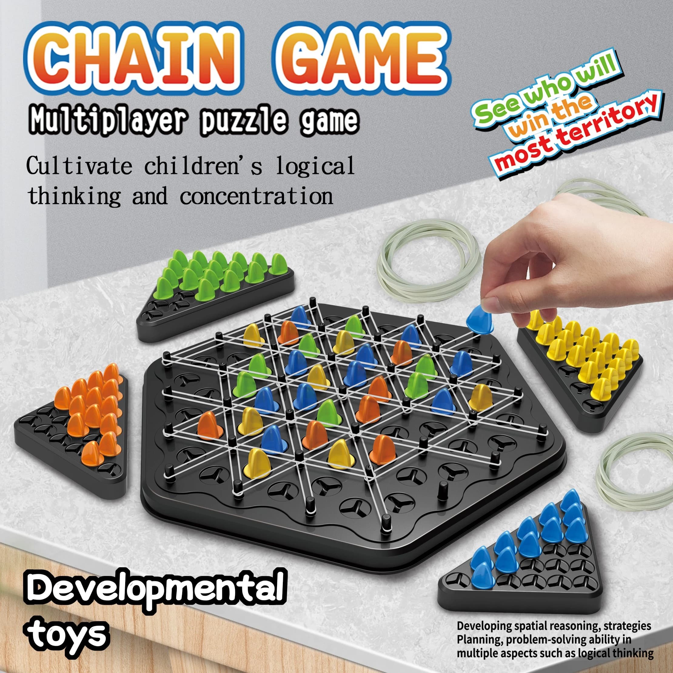 Gioco di Scacchi a Catena Triangolare, Set da Battaglia con Elastici Triggle, Giocattolo Educativo Interattivo per Feste in Famiglia, Regalo per Bambini e Adulti