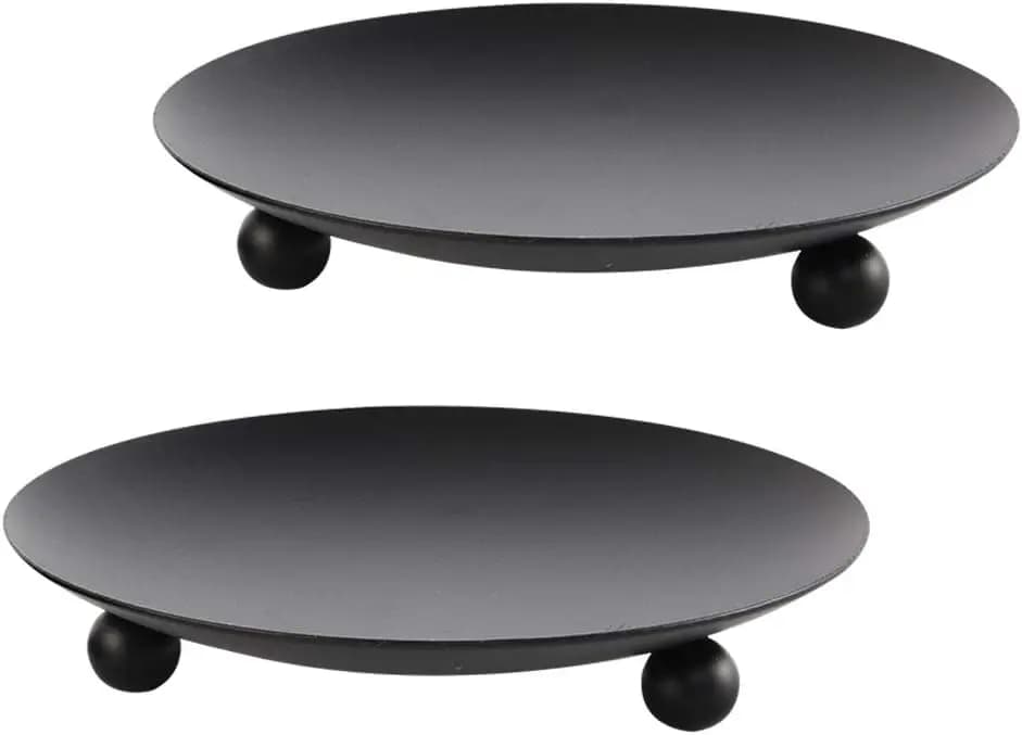 Set di 2 piattini portacandele in ferro nero, 11,1 cm D x 2 cm H, antiruggine, per candele a pilastro e tealight, decorazioni per la casa