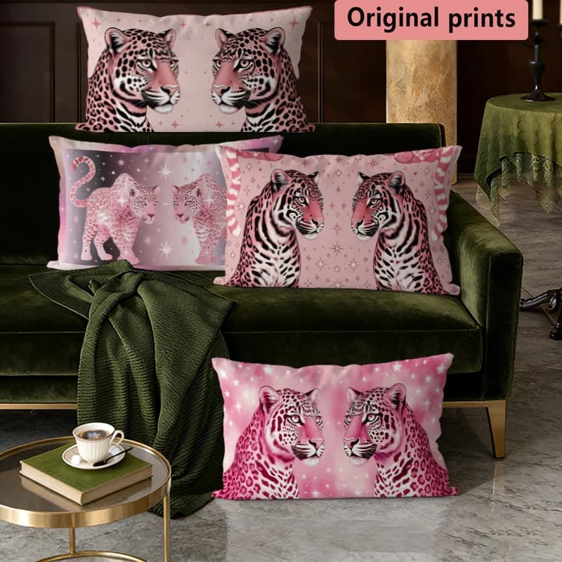Fodere per cuscini con stampa leopardata rosa, adatte per divano, camera da letto, auto, cuscino rettangolare per schienale