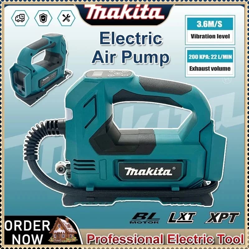 Pompa ad aria senza spazzole Makita 18V: Gonfiatore portatile per pneumatici con display digitale per auto e moto