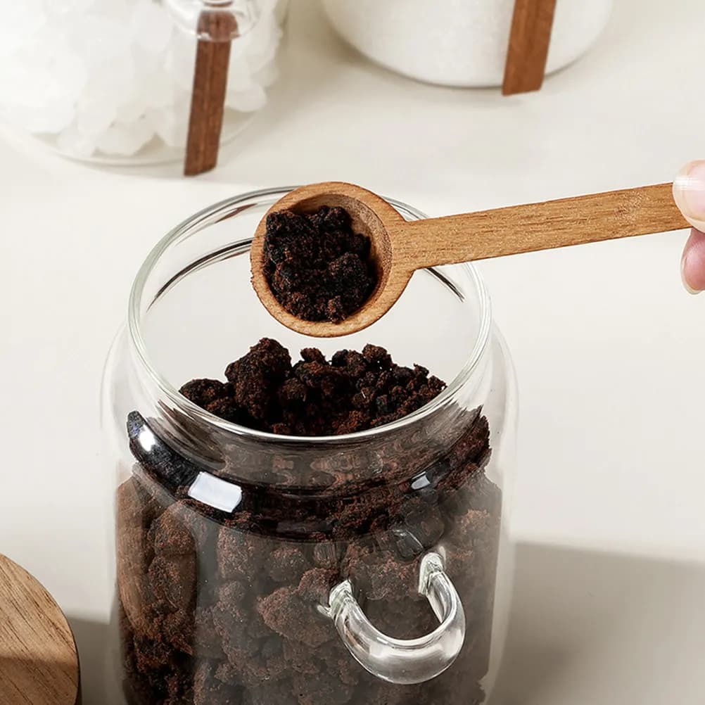 Heavy Duty Glass Storage Jar with Natural Wood Lid Airtight Seal for Coffee Tea Sugar Cereals Dried Fruits Home Office Kitchen