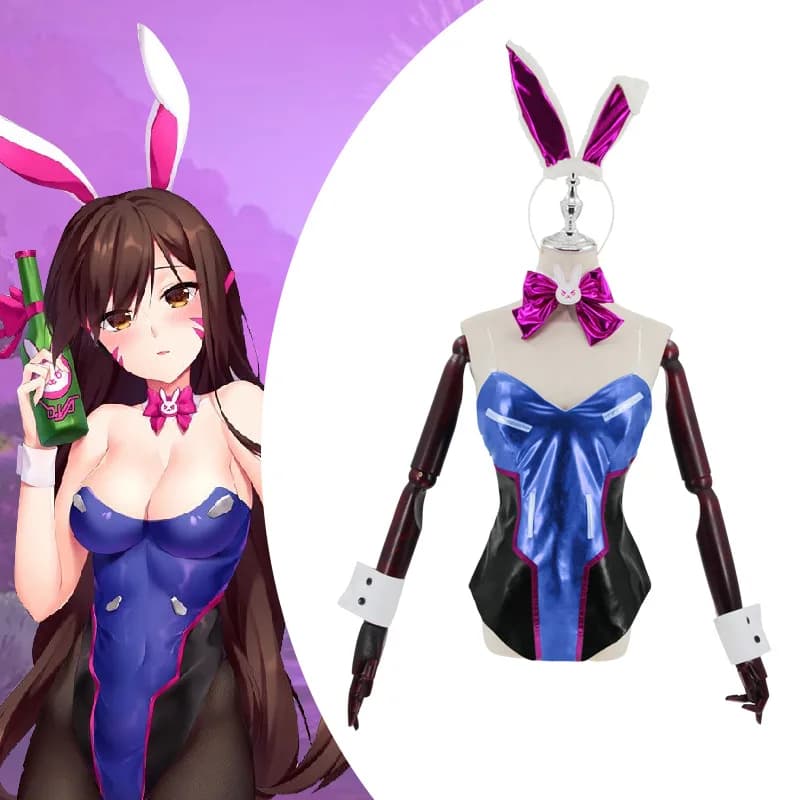 Completi cosplay per fan di Overwatch D.Va (Song Hana) da donna - Costume da coniglietta e costume da bagno scolastico - Ideale per feste cosplay