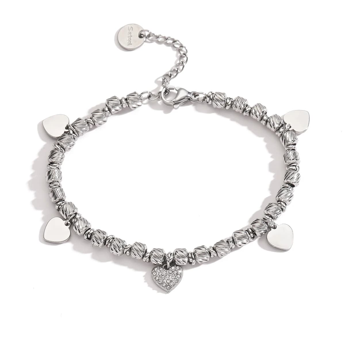 NEWBUY Braccialetti con ciondoli a forma di cuore con perline in acciaio inossidabile alla moda che non sbiadiscono per accessori per gioielli da festa da donna