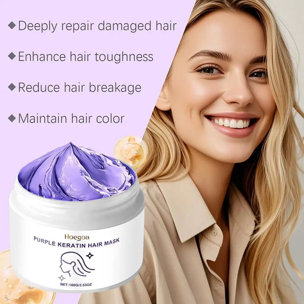 Maschera per la cura dei capelli alla cheratina viola Trattamento per capelli Balsamo per capelli Olio essenziale per capelli Nutriente per la cura dei capelli liscianti secchi e danneggiati