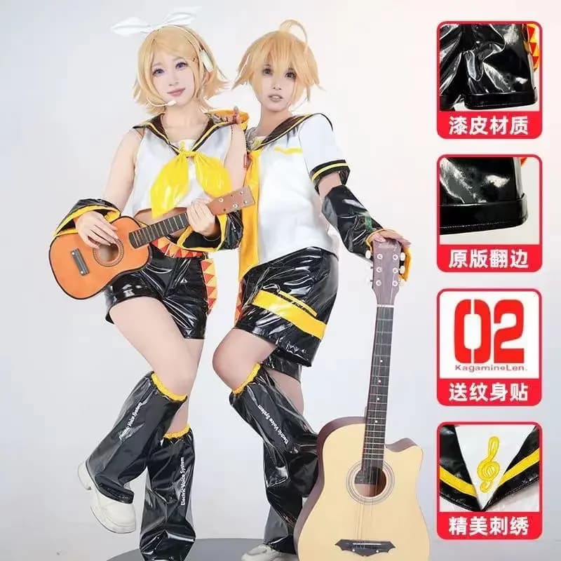Just Saiyan2025 Kagaminee Rin/Len Cosplay con orecchie Collab Serie: Kagaminee Rin Len Cosplay Top Pantaloncini Costumi Cosplay Outfit