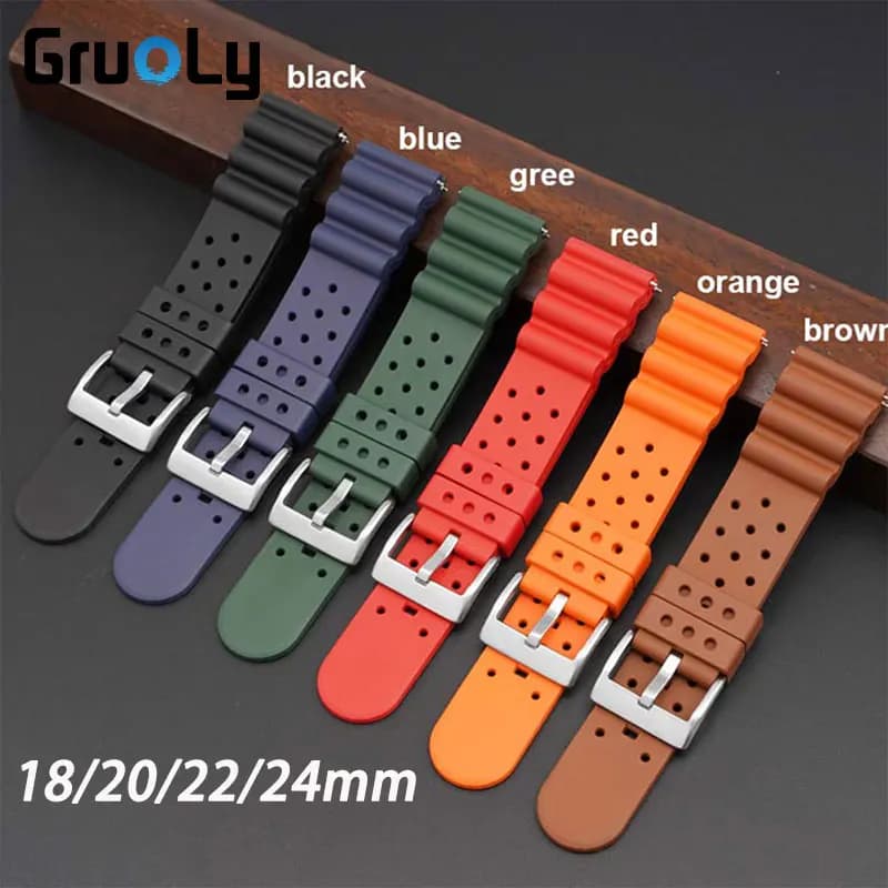 Cinturino per orologio in gomma fluorurata a sgancio rapido 18mm 20mm 22mm 24mm universale per Casio Seiko, cinturino di ricambio