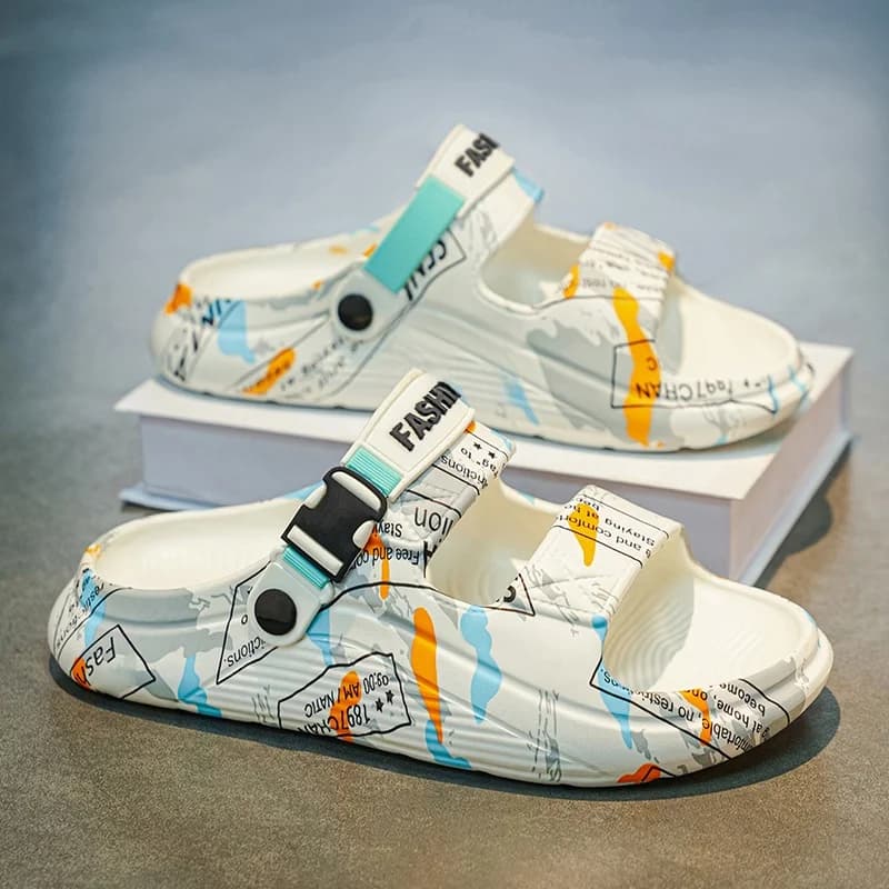 Men's Summer Outdoor Sports Slippers Anti-Slip Soft Bottom Driving Two Users Beach Coast Cool Shoes Casual Flat Footwear