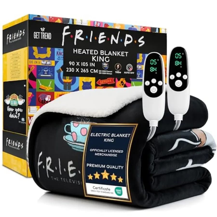 Coperta Elettrica Riscaldata Ispirata a Friends, in Pile Lussuoso, con 9 Impostazioni di Calore e Spegnimento Automatico, 90x105 Pollici, Idea Regalo