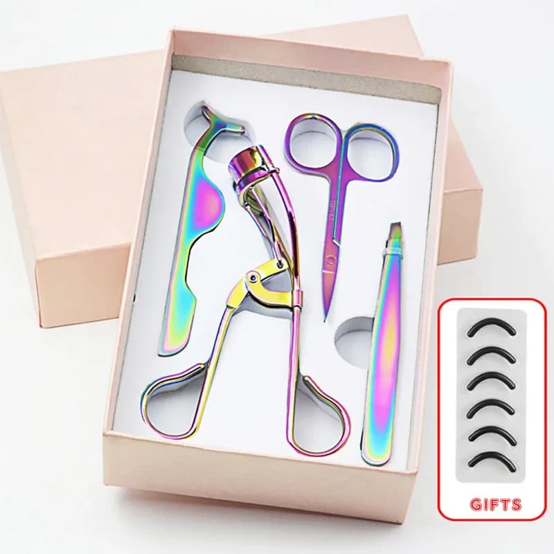 4 pezzi set di strumenti per trucco ciglia multifunzionali mini piegaciglia ciglia finte estensione pinzette forbici con scatola di immagazzinaggio