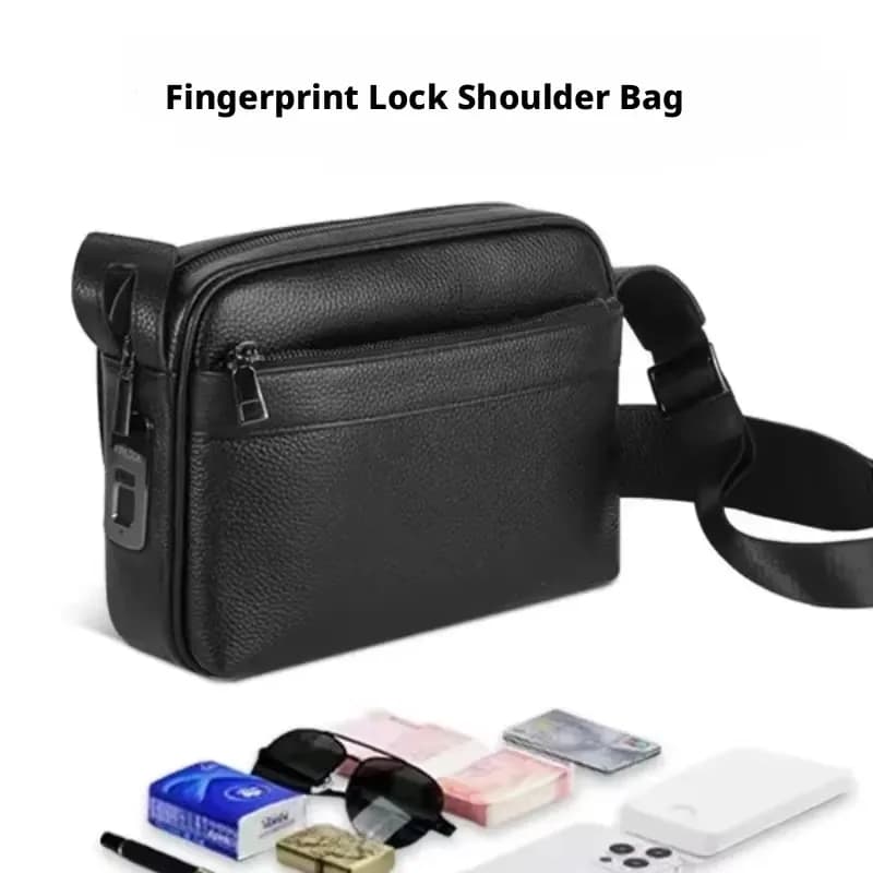 Men's Fingerprint Lock Bags for men, Leather Shoulder Bag, Men's Long Money Wallets, Mobile Phone Pouch, Men's Messenger Bag, An