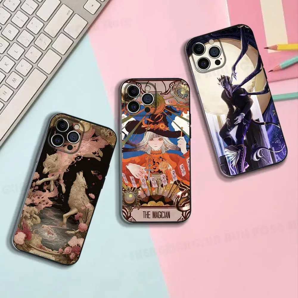 Cover per iPhone in Silicone Morbido con Illustrazioni Tarocchi per iPhone 17 16 15 14 13 12 11 Pro Max Plus X XR SE