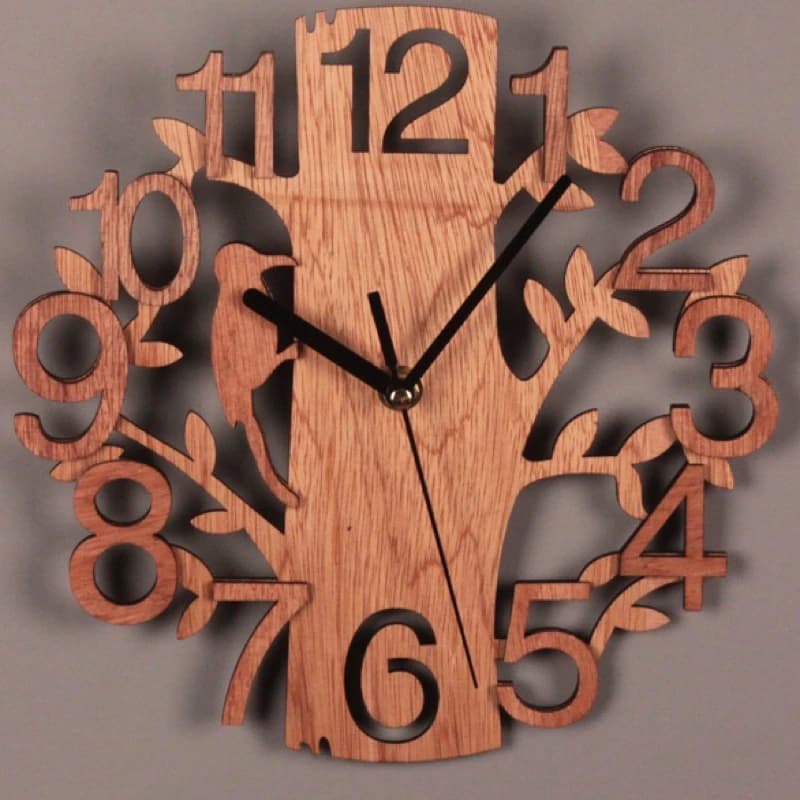 Orologio da parete con doppio uccello stereo Orologio da parete creativo in legno per la casa