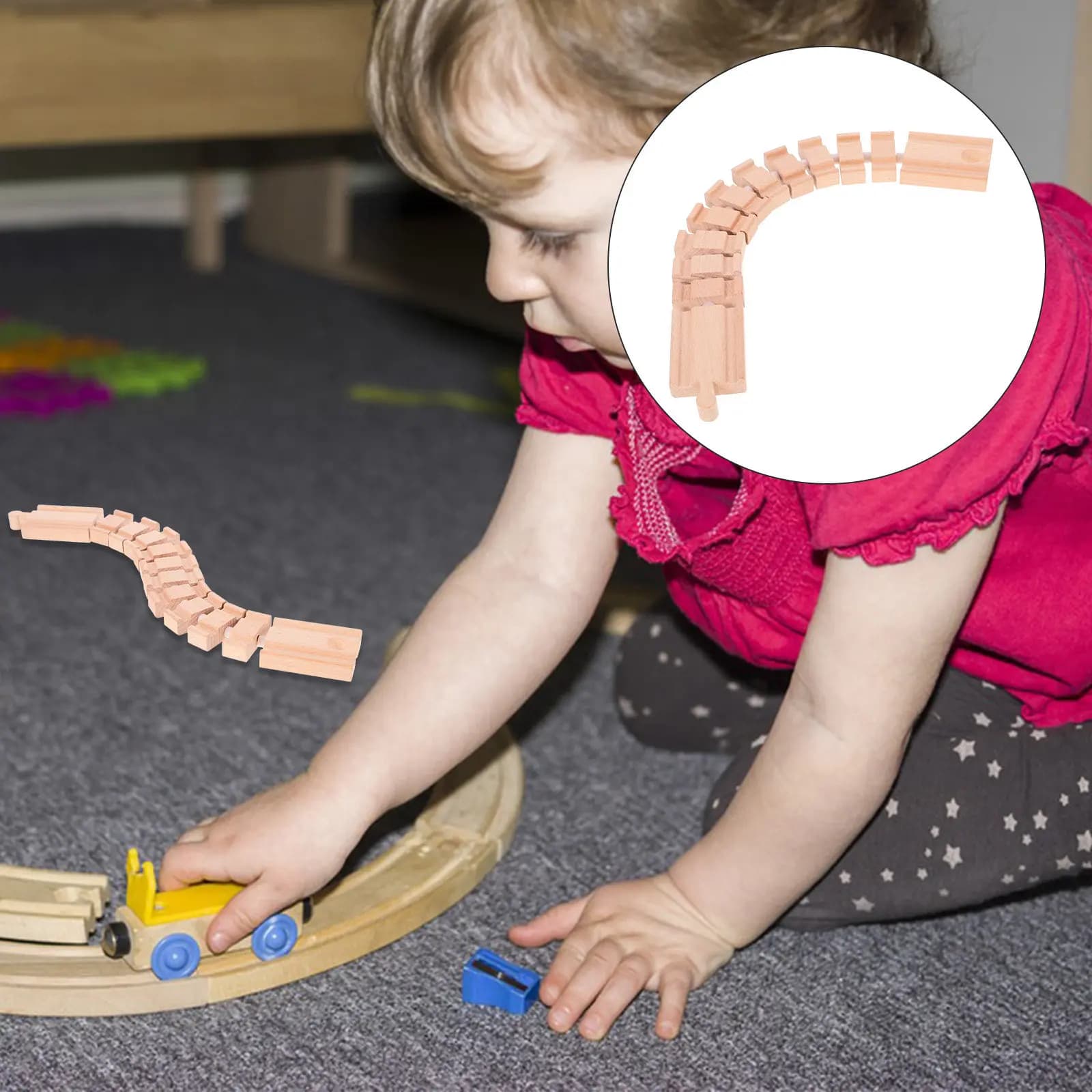 Pista Ferroviaria in Legno, Pezzi Classici per Trenini, Kit Creativo Fai-da-Te per Assemblare, Stimola l'Immaginazione, Giocattoli Educativi