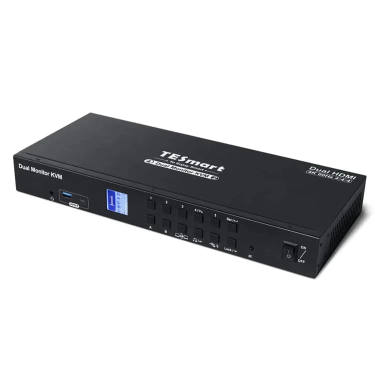 TESmart 4 Port Dual Monitor KVM Switch 4 PC HDMI 4K 60Hz with USB 3.0 Docking Station EDID for IT System Administration