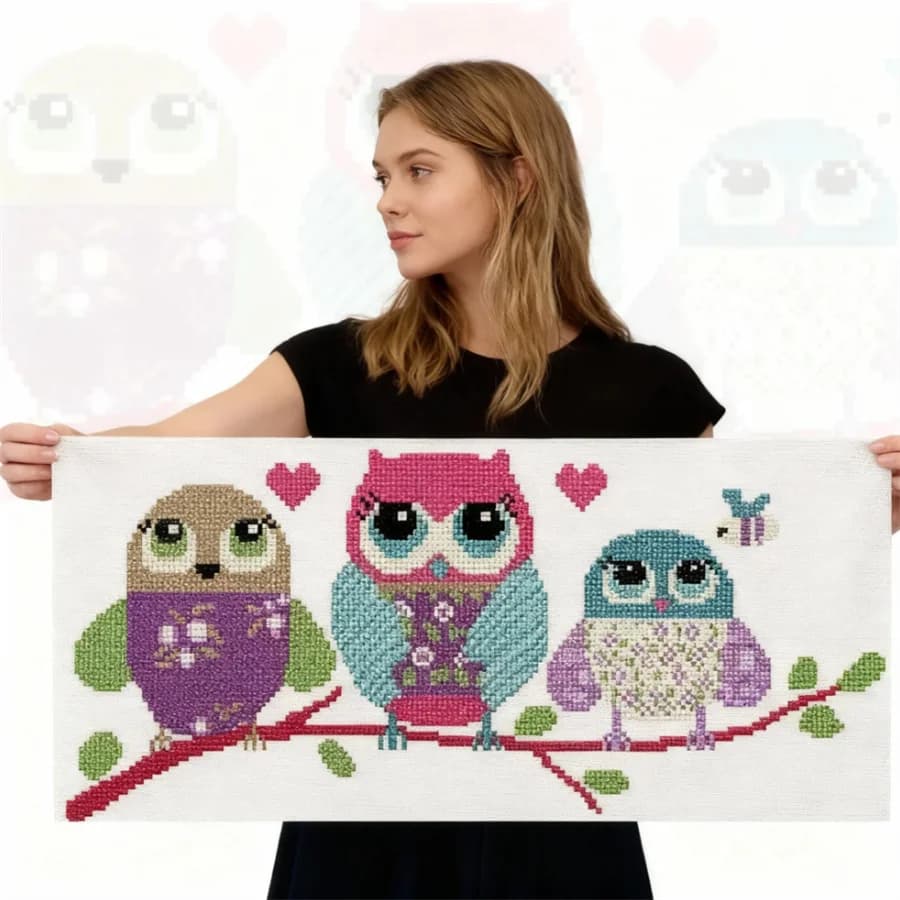 Kit per ricamo a punto croce fai da te con stampa di animali dei cartoni animati (gufo), nuovo stile 2026, set di arte e artigianato, filo per cucito