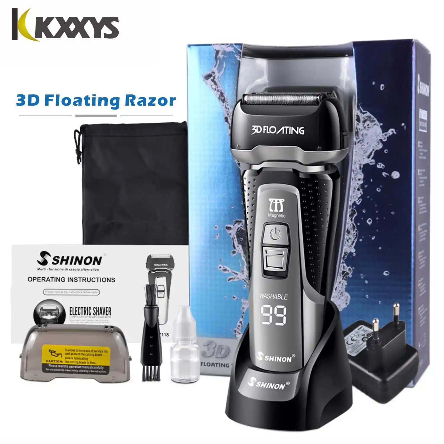 Rasoio elettrico 3D da uomo: regolabarba lavabile a umido/secco con display a LED, rasoio stubble senza fili