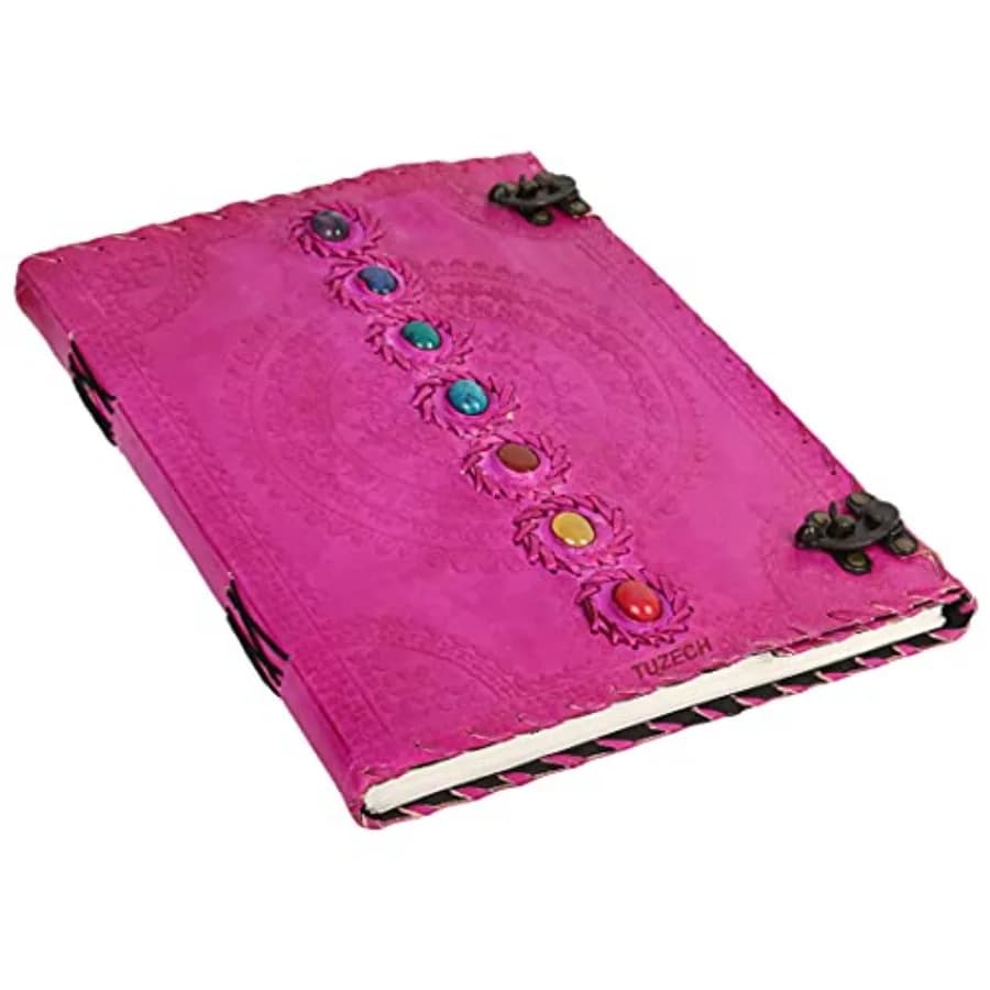 Seven Chakra Medieval Stone Embossed Handmade Jumbo Leather Journal Book of Shadows Notebook Office Diary College Poetry Sketch