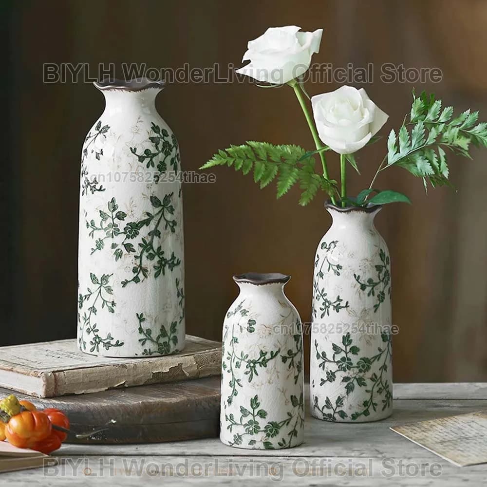 Vaso in ceramica per la decorazione domestica Decorazioni per il soggiorno Composizione floreale idroponica Vaso verde in stile pastorale Vaso da fiori per piante