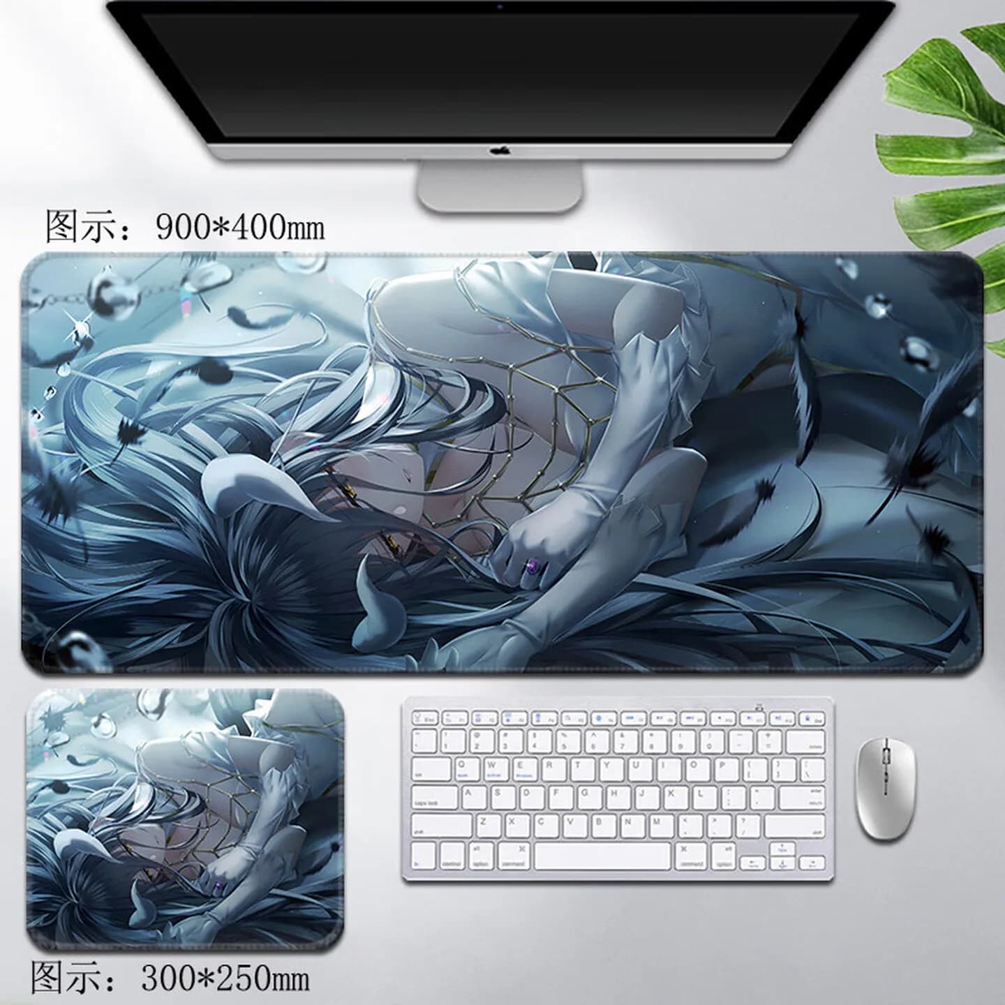 XXL Hezhi Overlord Style Black-haired Succubus Gaming Mouse Pad 900x400mm Non-Slip Rubber Stitched Desk Mat for PC Laptop Office