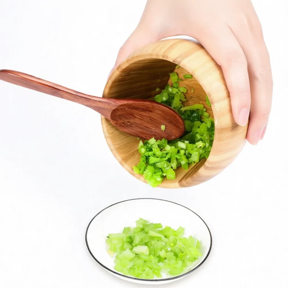 Kitchen Manual Garlic Crusher Natural Bamboo Mortar Pestle Set Herb Spice Grinding Bowl Professional Cooking Gadget