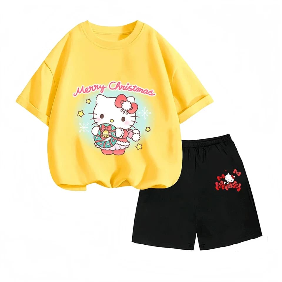 Set a maniche corte alla moda per bambini con stampa anime Sanrio Hello Kitty, set estivo in due pezzi
