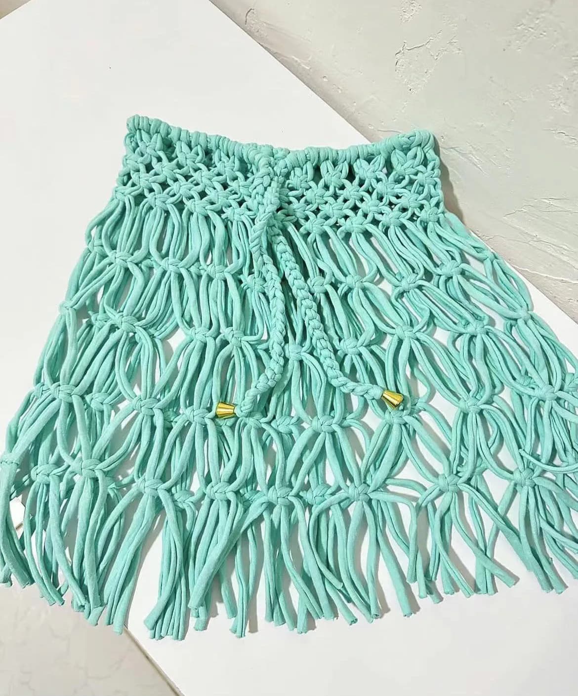 Beachapche Hand Crochet Tassel Mini Skirts Women Fashion Sexy Side High Knitted Beach Cover Ups Casual