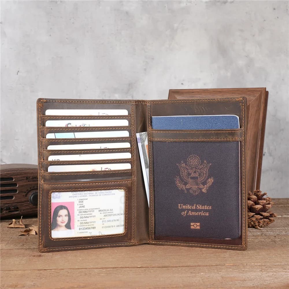 Portafoglio da viaggio in pelle porta passaporto porta carte di credito in vera pelle per uomo portafoglio pieghevole portafoglio per passaporto 5.5 "X 4"
