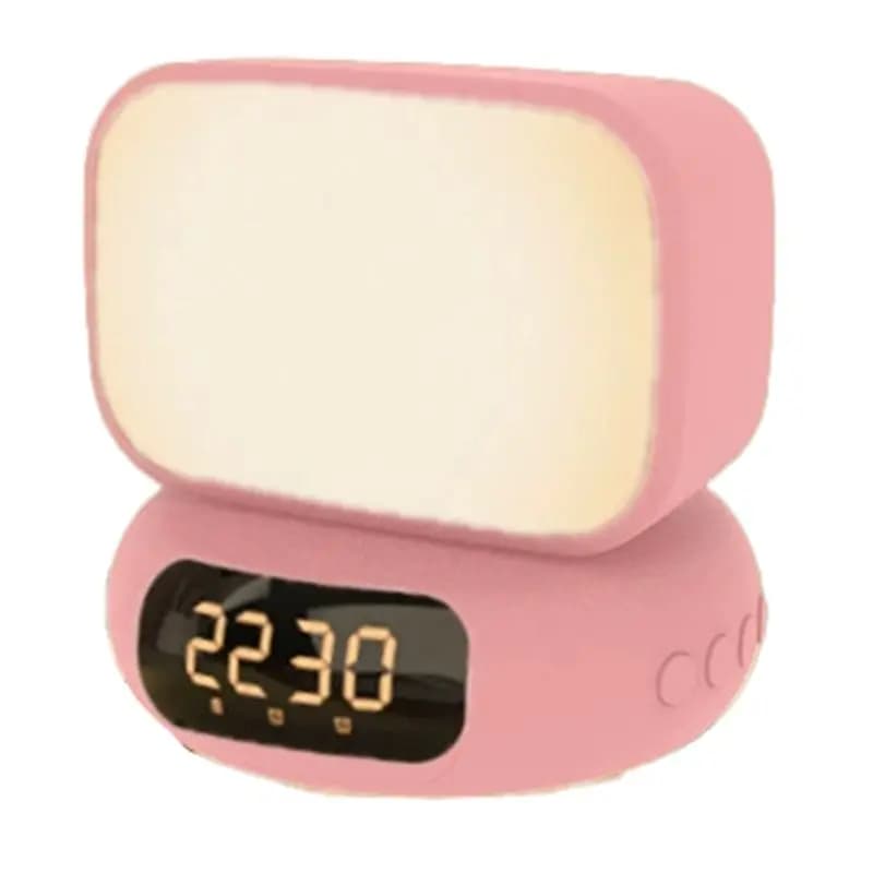 AC76-Altoparlante Bluetooth multifunzionale, sveglia, luce notturna, piccolo altoparlante, orologio da tavolo a LED, orologio rotante, rosa