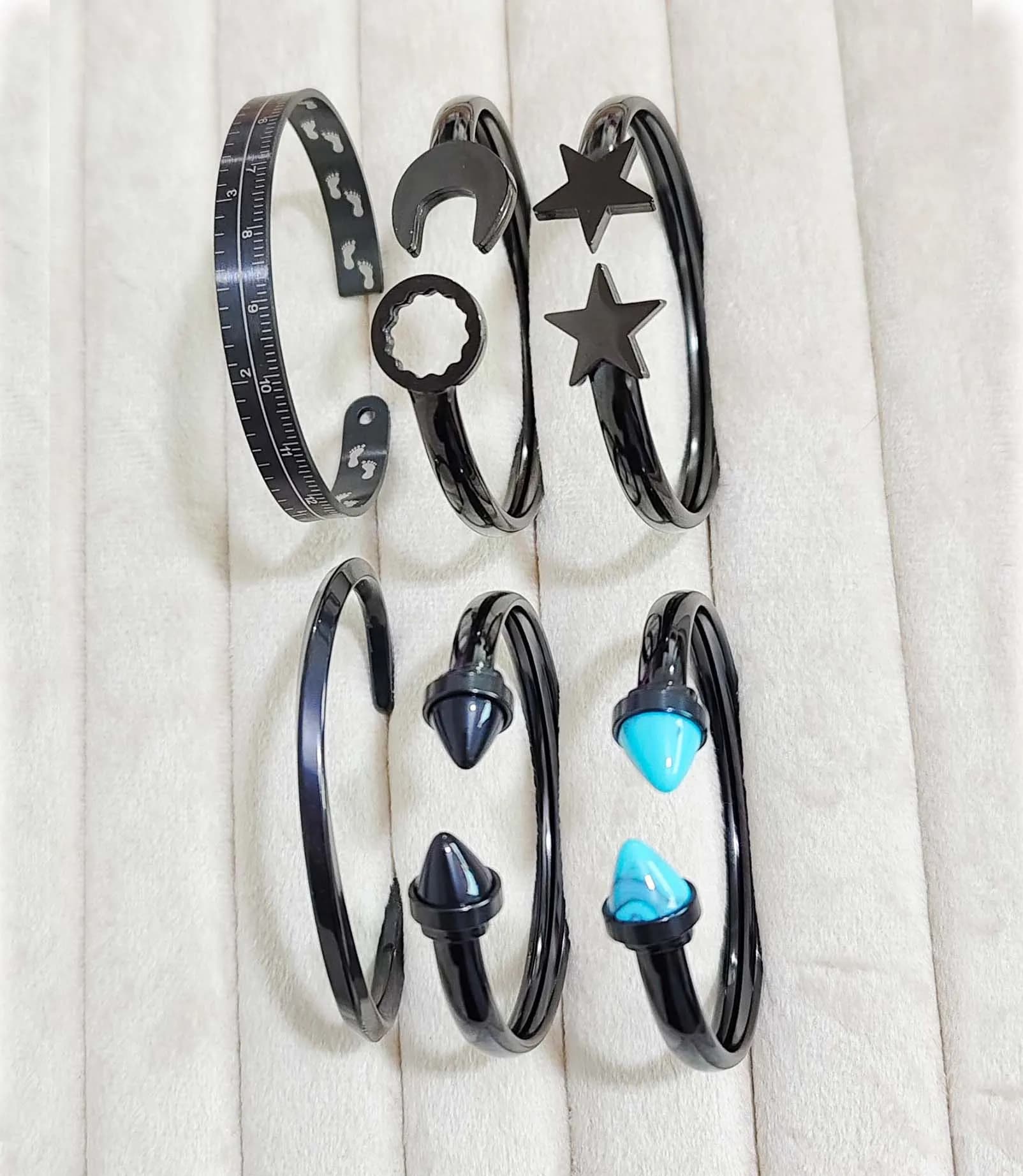 Acciaio inossidabile europa ins bracciale a vento stella/chiave/righello/a forma di C/set di gioielli di fascia alta moda turchese geometrico