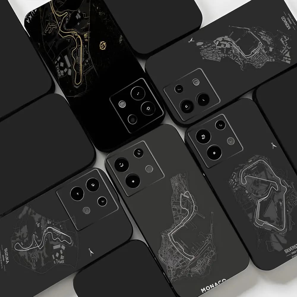 F1 Race Track Print Phone Case For Redmi Note 14 13 12 11 Pro Plus S 5G 14C A3 Soft Black Phone Cover