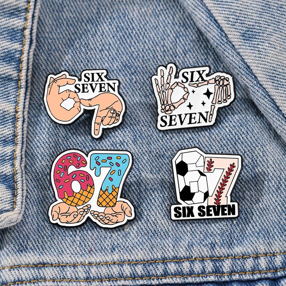 4pcs Set Cute Enamel Football Pins Funny 67 Lapel Badges for Women Jewelry DIY Accessory for Backpacks And Costumes