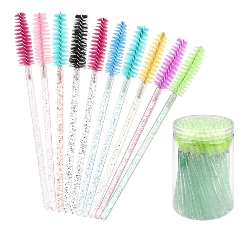 50-piece disposable crystal eyelash makeup brush with diamond handle bottle wands for Mascara applicator Spoolers cosmetic eyelashes