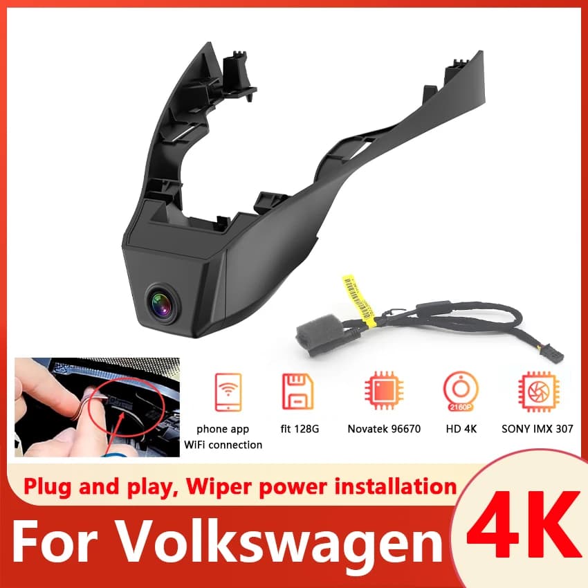 Dashcam 4K for VW Volkswagen T-Roc T Roc Troc from 2017 to 2024, Dash Camera Wifi Dash Cam for auto vehicle recorder