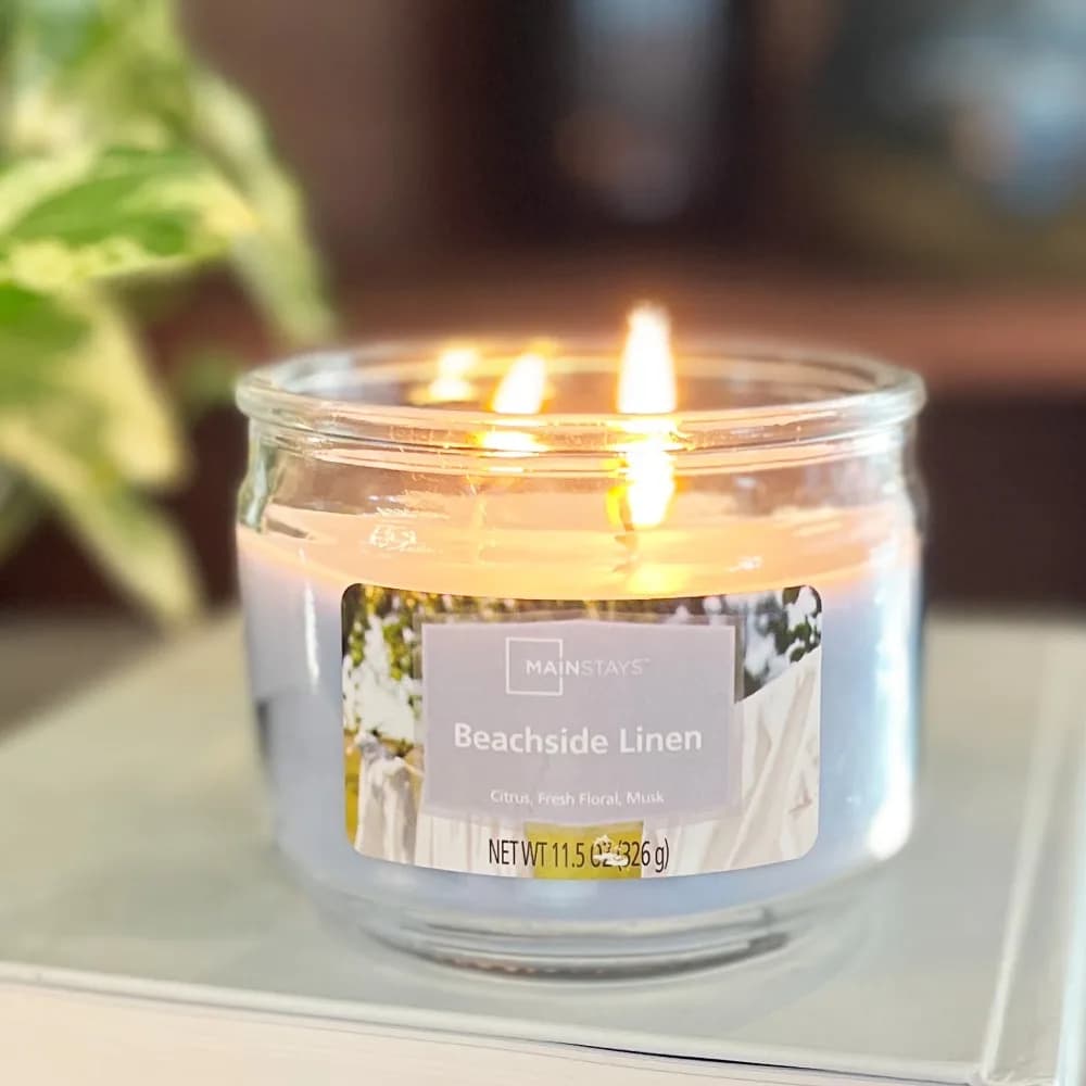 Best Selling Large 11.5 oz Blue Glass Jar Candle Beachside Linen Scent Triple Wick Set of 1 Hot Sale