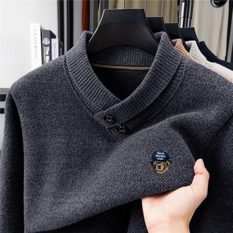 Men's high-end designer pullover scarf collar knitwear winter sweater new arrival exquisite print soft versatile men's clothing