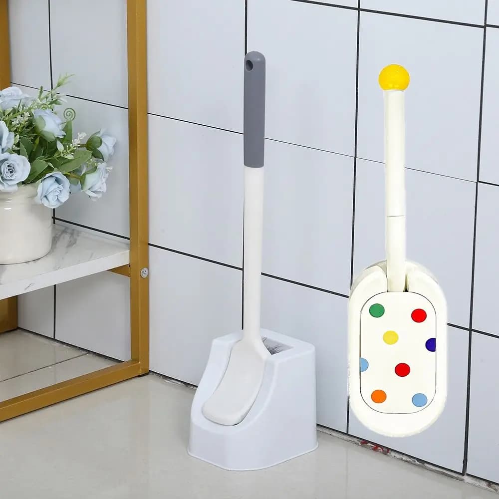 Spazzola per la pulizia del WC a parete Testina in silicone Manico lungo Strumenti per la pulizia degli angoli Porta scopino per WC alla moda in plastica