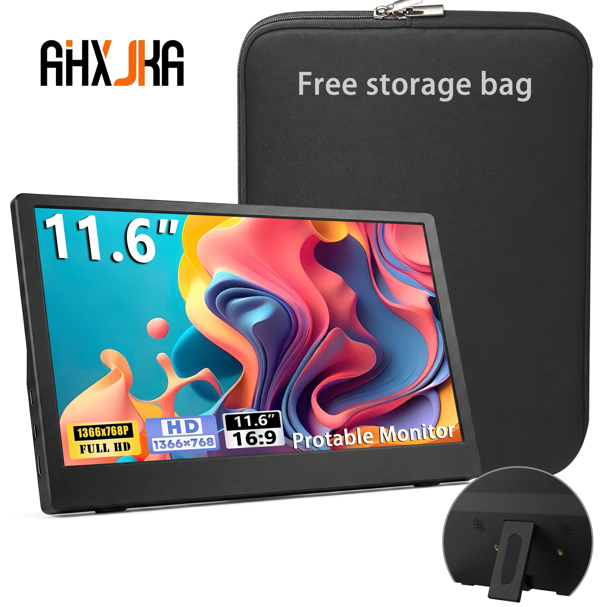 Monitor Portatile da 11.6 Pollici, Estensione Display IPS 1366x768, Supporto Penhole VESA, USB-C, Mini HDMI, Display Mobile