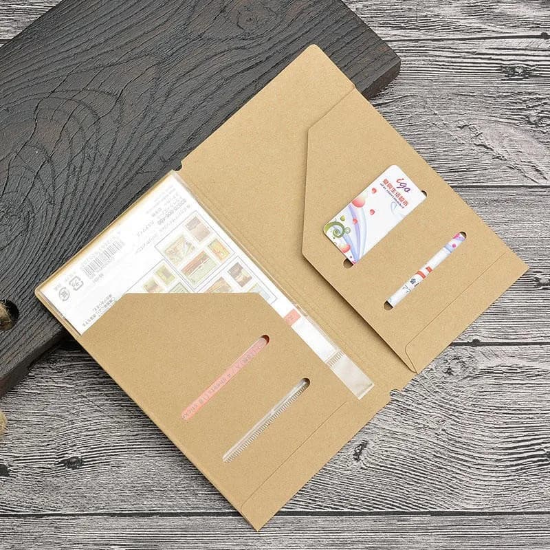 Kraft Paper File Folder for Refillable Travel Journals, Standard Portable Passport Size Kraft Refill Insert Cards Organizer