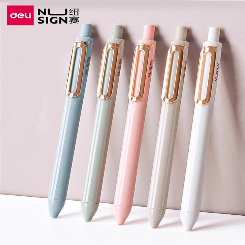 Deli 5 pezzi di penne Gel, Quick Dry 0.5mm Fine Point Premium Smooth Ink retrattile Morandi penna a sfera forniture scolastiche per ufficio pyou muslimax