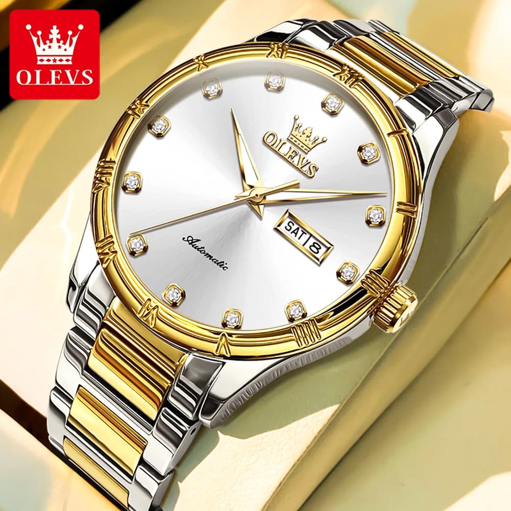 OLEVS Orologio automatico di lusso originale da uomo con quadrante in scala romana Diamond Time Business Fashion Orologi meccanici Relogio