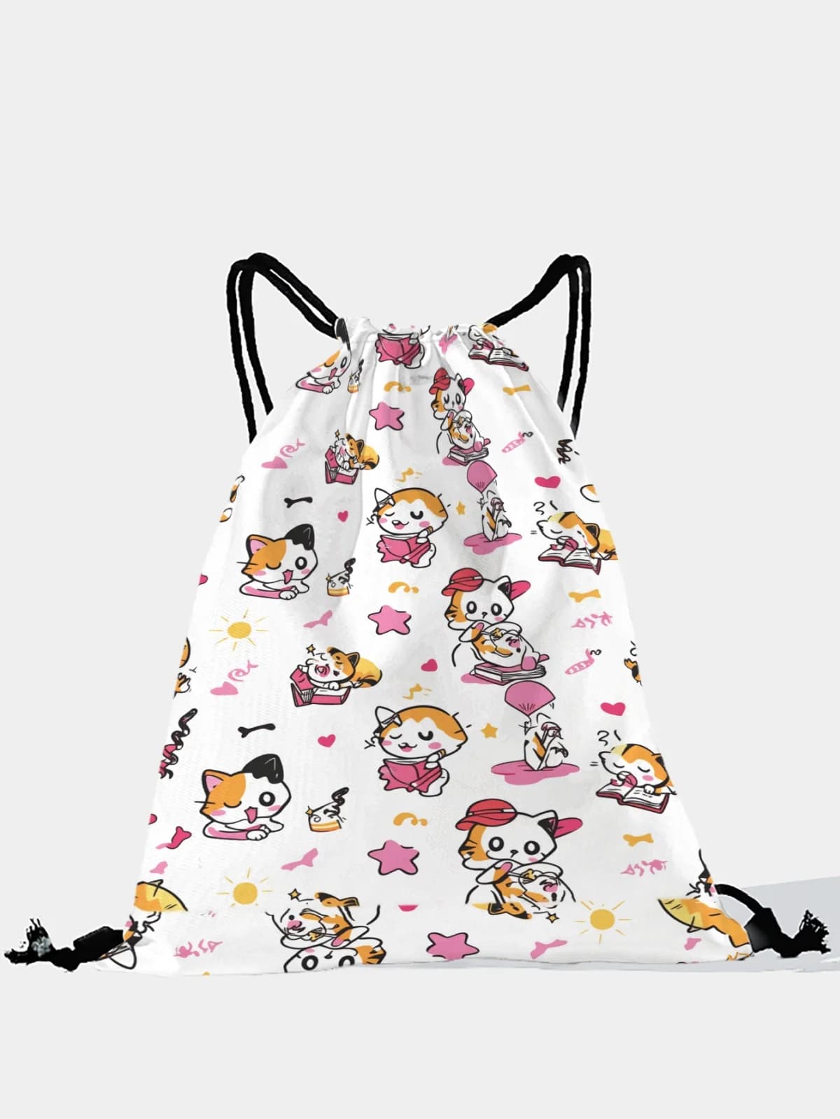 Zaino con coulisse con stampa simpatica gatta calico, borsa sportiva leggera per palestra, yoga, viaggi, scuola, shopping e uso quotidiano