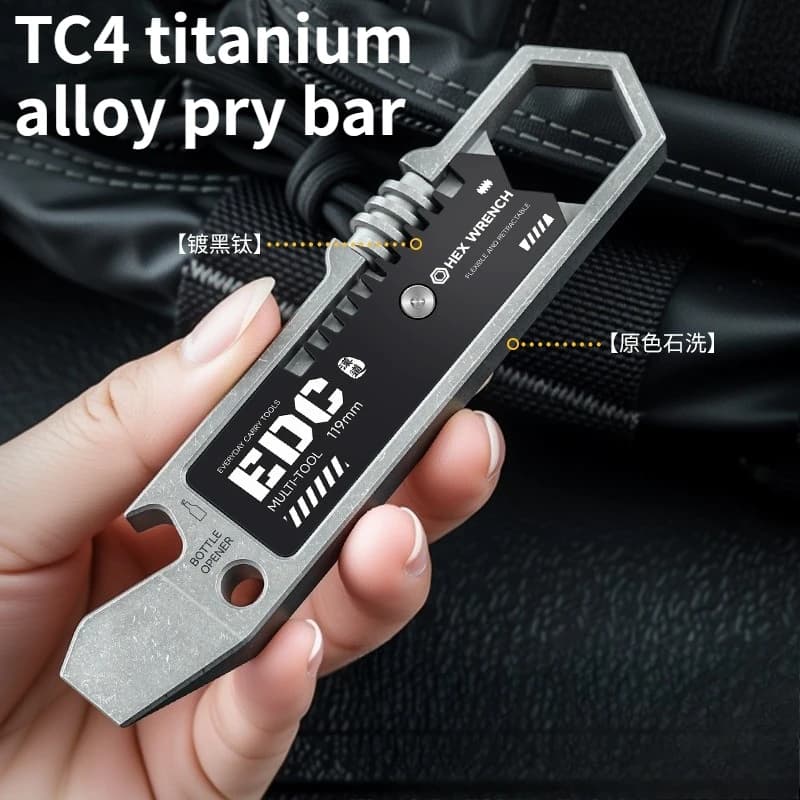 TC4 Lega di titanio Processo CNC Strumento da campeggio esterno Chiave portatile EDC Barra di leva combinata multifunzionale